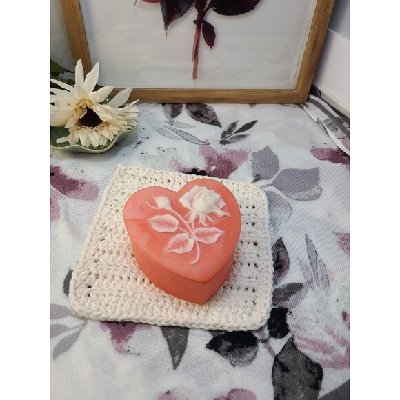 Heart Shaped Coral Pink Soapstone Jewelry Dish Vanity Trinket Box Decor - Picture 2 of 8